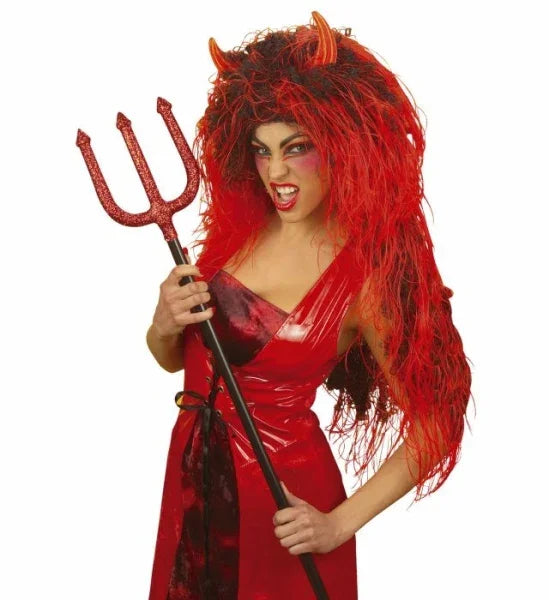 Peluca de Diablesa con Cuernos Larga COMPLEMENTOS Widmann